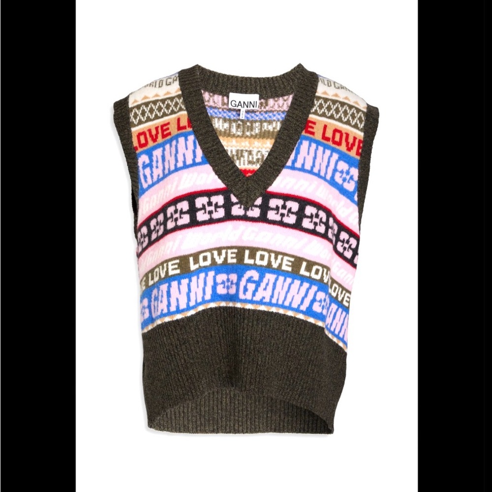 Ganni Colorful Patterned Knit Vest